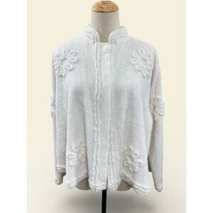 Vintage Stan Herman White Chenille Jacket w/ Floral Detail & Single Button